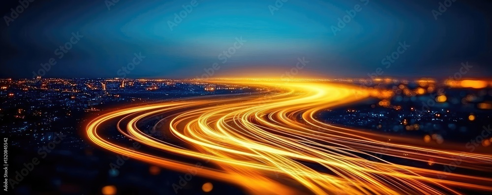 Poster dramatic nighttime abstract background concept. captivating night view of dynamic light trails on a 