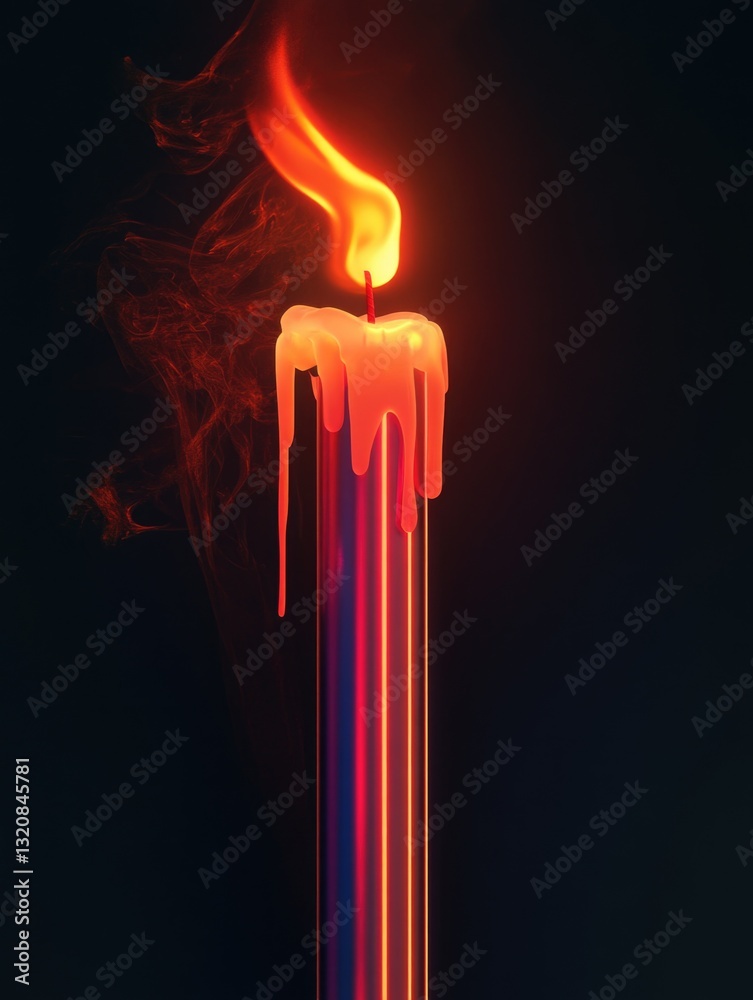 Poster a single lit candle with a warm flame emerging from the top, suitable for use in decorative or symbo