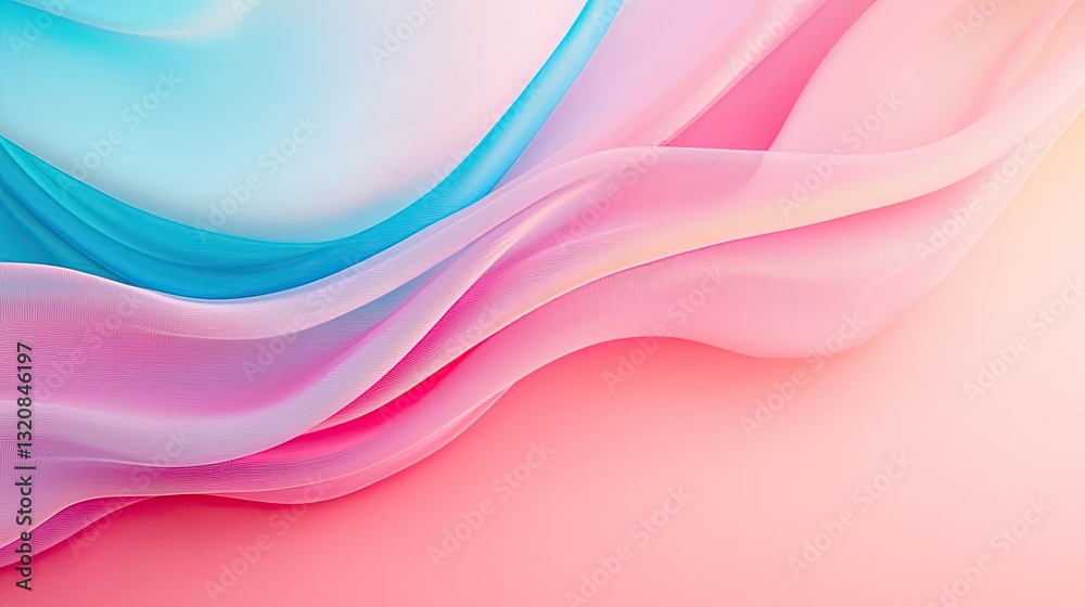 Poster Abstract art background concept. Elegant abstract waves in soft pink and blue, creating a soothing and vibrant background.