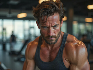 Training at the gym to build muscle.