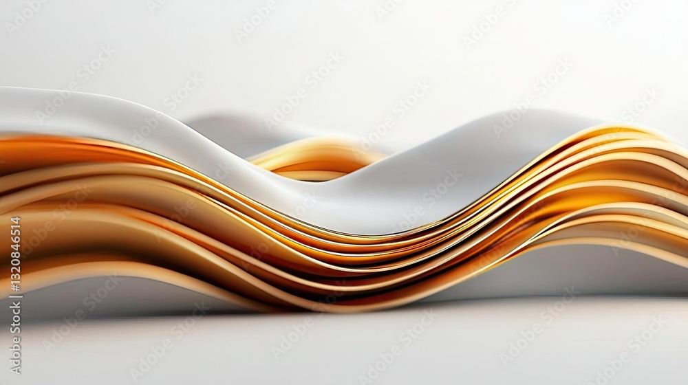 Poster Abstract art background concept. A dynamic and abstract wave pattern in white and gold tones for modern design projects.