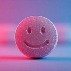 Closeup of a happy pill as a metaphor for anti depressants or mood enhancing drugs