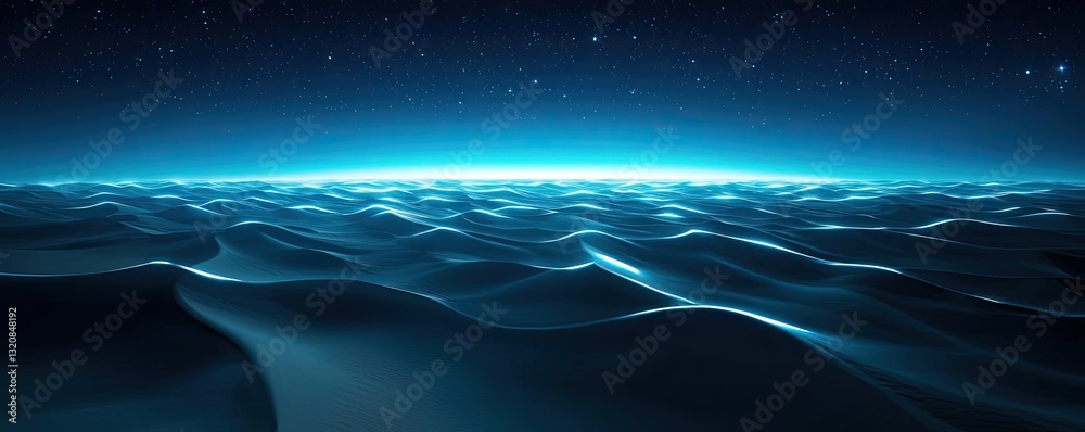 Poster aerial landscape abstract background idea. a serene view of ocean waves illuminated by a calm blue l