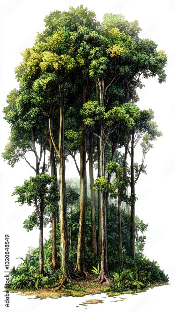 Poster A dense cluster of trees in a forest setting