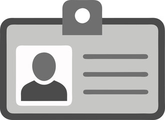Simple gray ID card icon with person's picture and information.