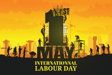 Construction vector background, Worker in a building site, Labour day background.