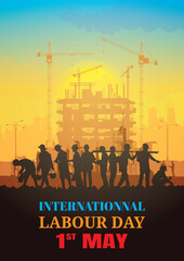 Construction vector background, Worker in a building site, Labour day background.
