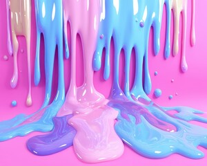 Naklejka premium Fluid paint drips flowing over 3D lowpoly surfaces, vibrant and hightexture