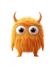 Adorable Furry Orange Monster with Big Eyes on Transparent Background