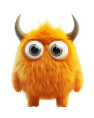Fototapeta premium Adorable Furry Orange Monster with Big Eyes on Transparent Background