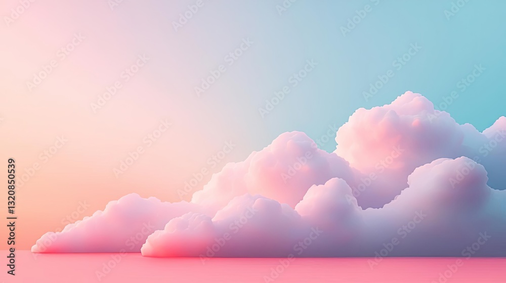 Poster Abstract art background concept. Soft pastel clouds floating in a serene sky, evoking tranquility and peace.