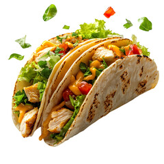 Crispy Chicken Taco with Lettuce Cheese and Salsa Isolated on Transparent Background