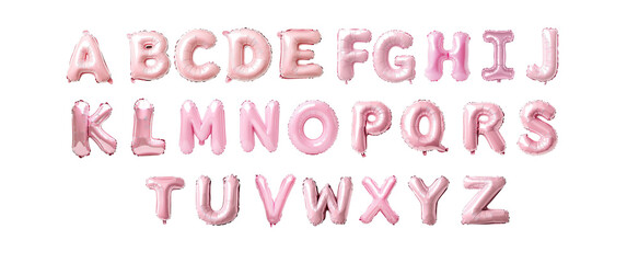 A to Z in Pink Inflatable Style set Against a Transparent Background. clipping path. png.