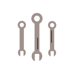 Wrenches, spanners kit. Metal hand tool for DIY, repair, maintenance, fixing. Mechanical industrial work instrument. Tightening equipment. Flat vector illustration isolated on white background