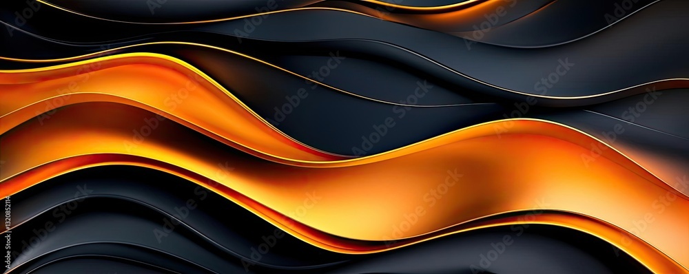 Poster Dramatic nighttime abstract background concept. Dynamic waves of orange and black create a stunning abstract design for various applications.