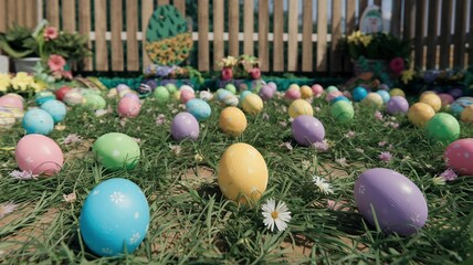 Obraz premium Colorful Easter Egg Hunt in a Festive Garden - Spring Holiday Celebration