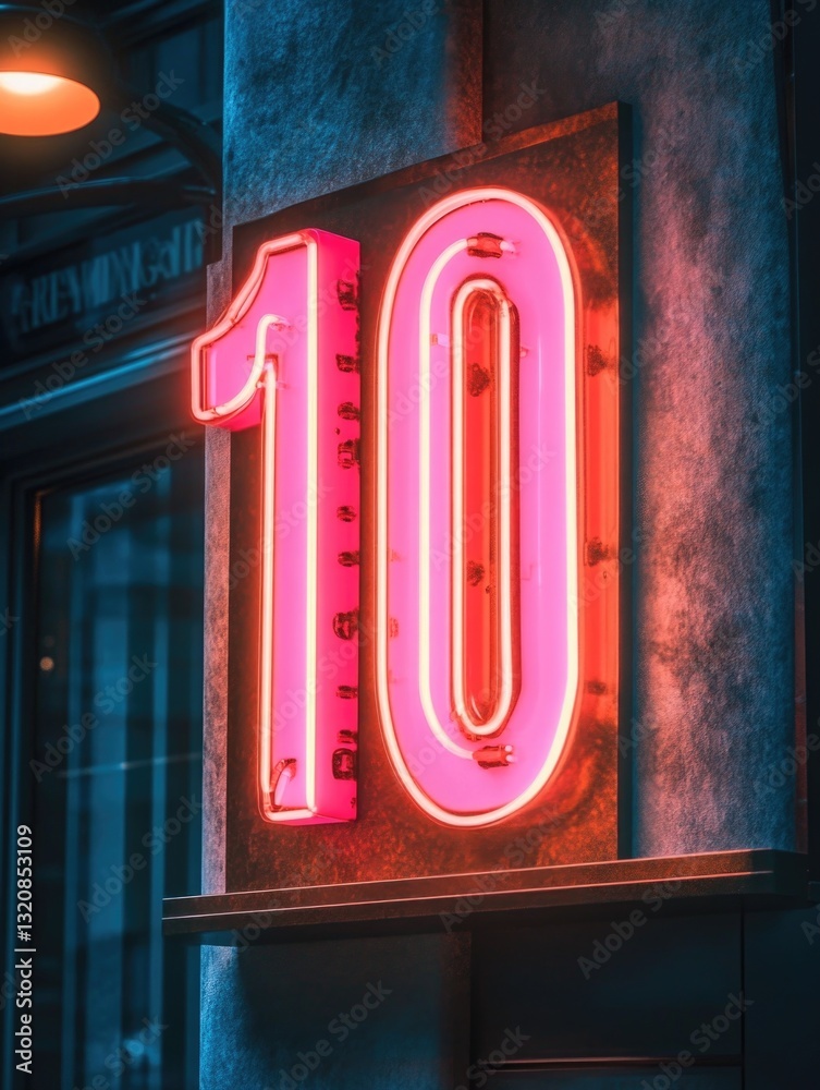 Poster A bright and colorful neon sign displaying the number 10, often used for signage in various settings