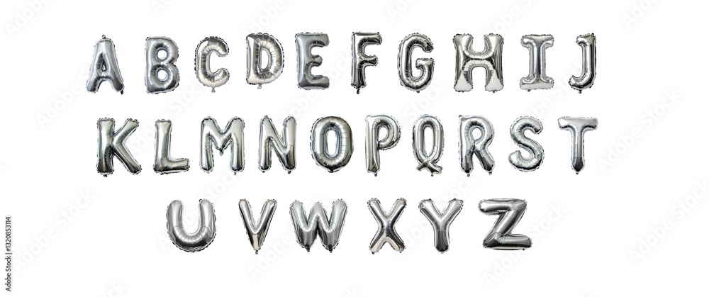 Fototapete a to z in silver inflatable style set against a transparent background. clipping path. png.