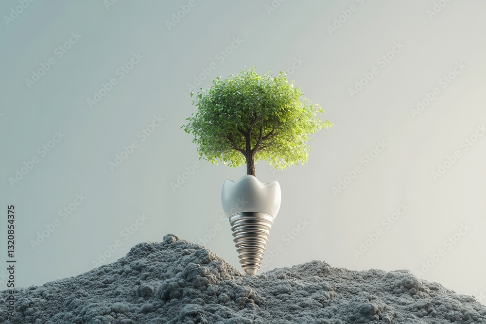 Aufkleber Conceptual artwork of a tooth implant resembling a tree symbolizing growth and health from healthy gums in a calming environment