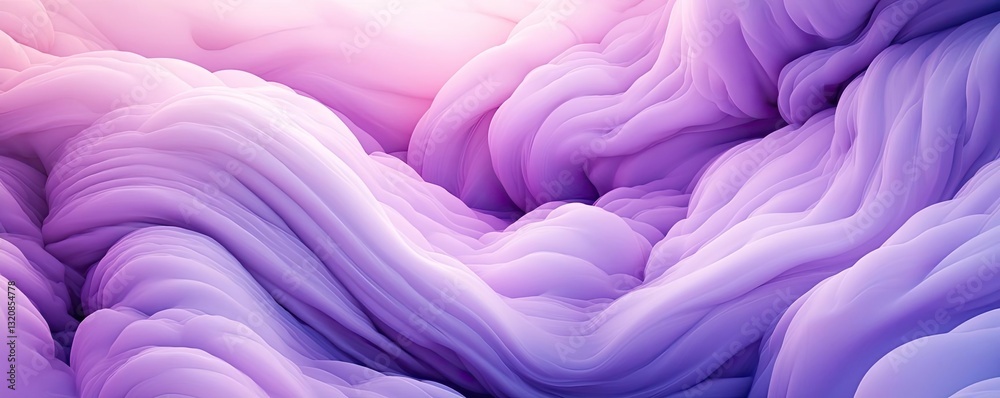 Poster Aerial landscape abstract background idea. Abstract wave patterns in soft purple and pink hues create a calming visual sensation.