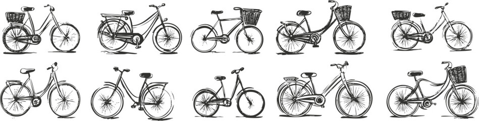 Obraz premium Collection of vintage bicycle illustrations with various designs and details.