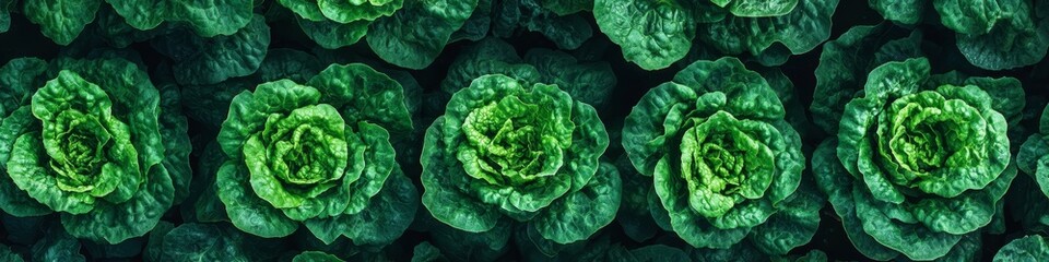 Obraz premium Vibrant Green Lettuce Heads, Top View, Organic Farming Texture, Fresh Produce Background