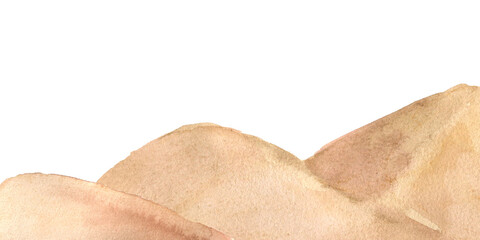 Sandy hills Gobi desert watercolor illustration isolated on white. Landscape dunes hand painted. Scenic desert of golden sand and hills sienna colors on horizon banner for design travel agency. © Ekaterina Lanbina