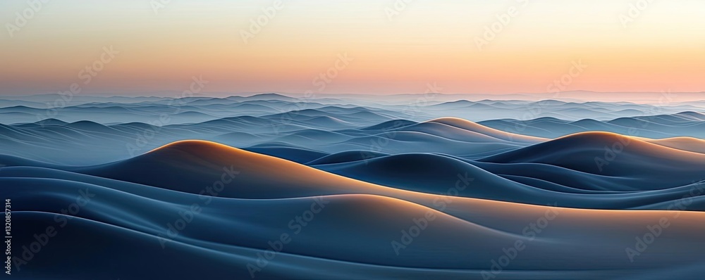 Poster aerial landscape abstract background idea. serene and smooth rolling hills at sunset with soft, drea