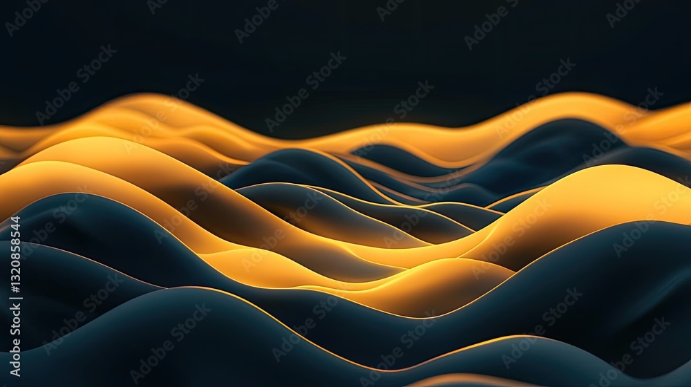 Poster Aerial landscape abstract background idea. Abstract waves of light creating a dynamic, flowing pattern in dark space.