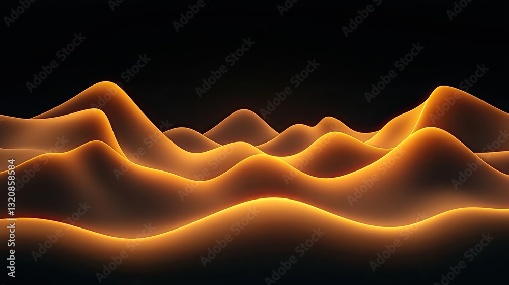 Poster Aerial landscape abstract background idea. Abstract waves of glowing orange light against a dark backdrop, creating dynamic visuals.