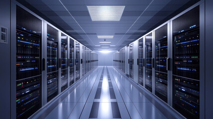 Data center. Server racks in server room data center. Digital infrastructure for crypto mining.