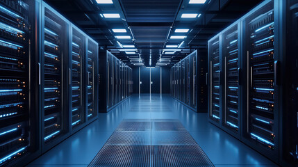 Data center. Server racks in server room data center. Digital infrastructure for crypto mining.