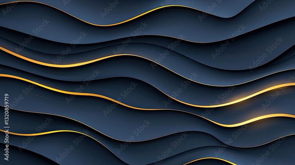 Poster dramatic nighttime abstract background concept. abstract wavy lines in blue and gold create a modern