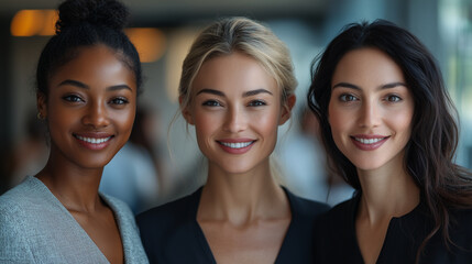 Fototapeta premium Diverse Multiracial Team in Office, Smiling Confident Individuals, Symbolizing Positivity and Unity
