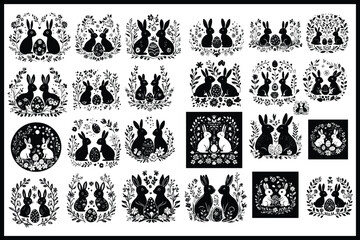 Obraz premium Floral Fantasy Rabbit Silhouettes