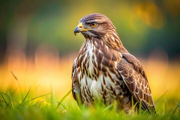 Common Buzzard Bird of Prey Close Up in Grassland Habitat