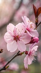 Fototapeta premium Breathtaking Pink Cherry Blossoms in Full Bloom, Creating a Magical Scene of Delicate Petals, Soft Fragrances, and Nature’s Elegance, Symbolizing Renewal, Beauty, and the Arrival of Spring’s Warm Embr