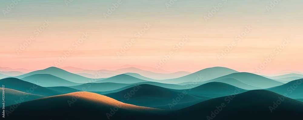 Poster aerial landscape abstract background idea. beautiful, serene hills layered in soft colors during a t