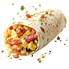 A Hearty Breakfast Burrito with Scrambled Eggs and Bacon Isolated on Transparent Background