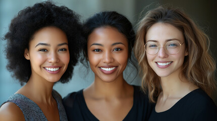 Fototapeta premium Diverse Multiracial Team in Office, Smiling Confident Individuals, Symbolizing Positivity and Unity