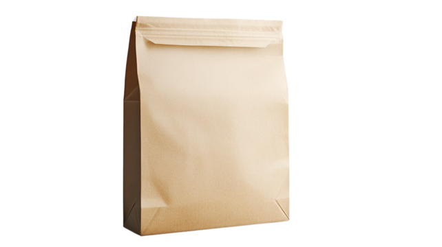 A single brown paper bag isolated on a transparent background, showcasing its natural texture and simple design.