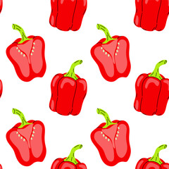 Red bell peppers pattern on a white background showcases vibrant freshness ideal for culinary designs and healthy eating themes