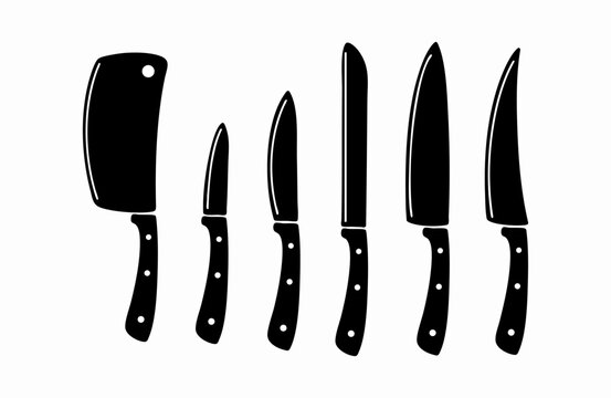 Set of knife silhouette. Black and white Vector Illustration