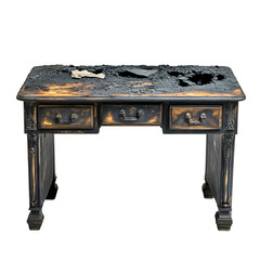 Burnt Office Desk with Ash Scorch Marks Isolated on Transparent Background