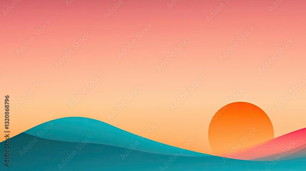 Aufkleber Abstract landscape background idea. A colorful abstract sunset over rolling waves in a gradient of soft hues.