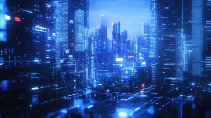 Obraz premium Futuristic Cyberpunk Cityscape Neon Lights Digital Architecture Night View