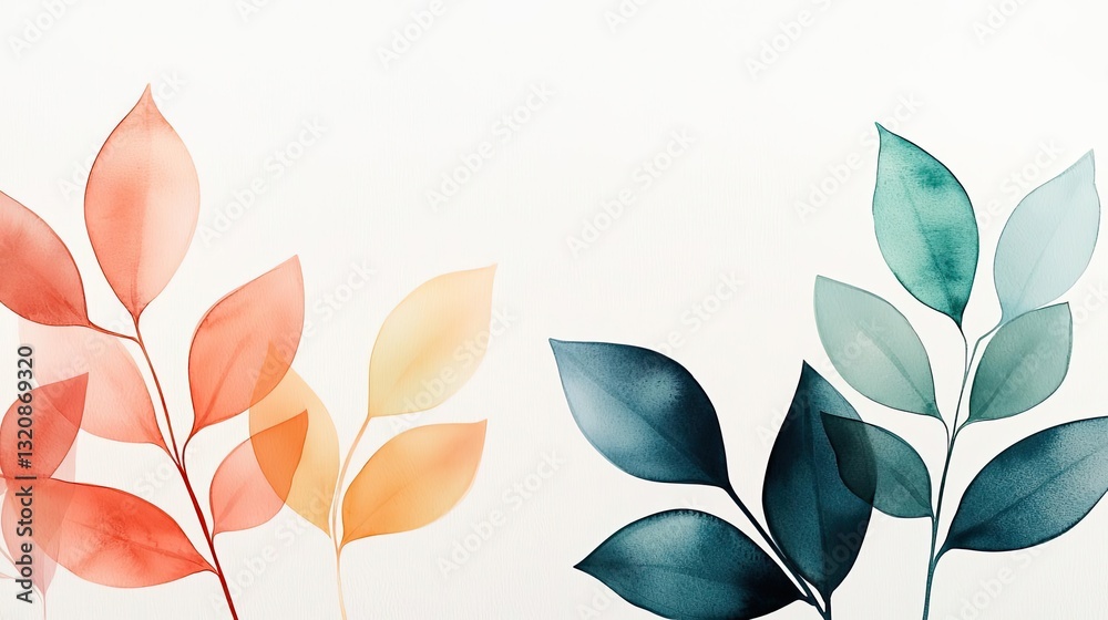 Aufkleber digital watercolor painting abstract background idea. elegant watercolor leaves in soft pastel shade