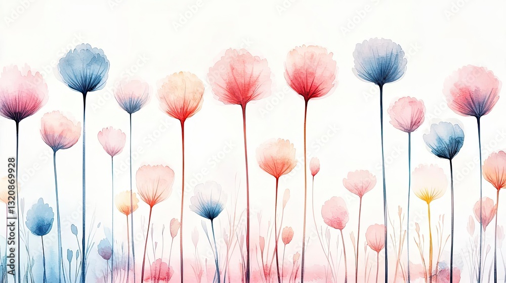 Poster digital watercolor painting abstract background idea. a vibrant field of colorful flowers swaying ge