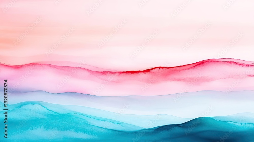 Poster Digital watercolor painting abstract background idea. Elegant abstract background showcasing serene waves of color and fluid motion.