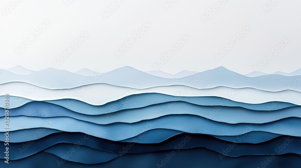 Poster digital watercolor painting abstract background idea. layered waves in serene blue tones create a tr